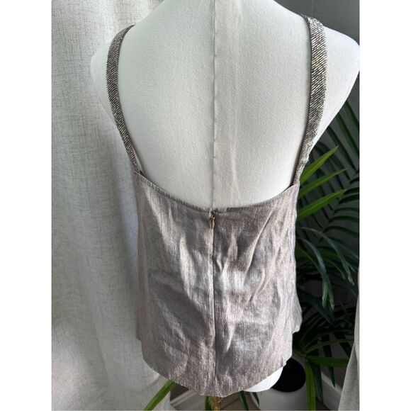 Vera Wang Lavender Label Silk Metallic Beaded Strap Taupe Blouse Top  Sz 6 Small - Picture 3 of 11